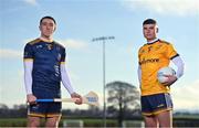14 December 2021; Daire Gray, DCU DÉ and Dublin hurler, left, and Jordan Morrissey, DCU DÉ and Carlow footballer, during the Electric Ireland GAA Higher Education Draw at Carlow IT in Carlow. Photo by Seb Daly/Sportsfile