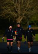 14 December 2021; Leinster players, from left, Cian Healy, Dan Sheehan and Luke McGrath during a Leinster Rugby squad training session at UCD in Dublin. Photo by Harry Murphy/Sportsfile