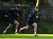 14 December 2021; Ciarán Frawley, right, and Ross Byrne during a Leinster Rugby squad training session at UCD in Dublin. Photo by Harry Murphy/Sportsfile