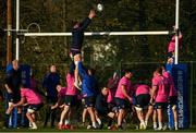 14 December 2021; Leinster players including Max Deegan during a Leinster Rugby squad training session at UCD in Dublin. Photo by Harry Murphy/Sportsfile