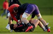 15 December 2021; Dave Kilcoyne is tackled by Tadhg Beirne during Munster Rugby squad training at the University of Limerick in Limerick. Photo by Brendan Moran/Sportsfile