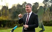 17 December 2021; Republic of Ireland manager Stephen Kenny is interviewed by RTE before a UEFA Nations League draw media briefing at FAI Headquarters in Abbotstown, Dublin. Photo by Seb Daly/Sportsfile