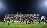 17 December 2021; Duane Vermeulen of Ulster competes in the lineout against David Ribbans of Northampton Saints during the Heineken Champions Cup Pool A match between Ulster and Northampton Saints at Kingspan Stadium in Belfast. Photo by Ramsey Cardy/Sportsfile