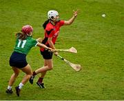 18 December 2021; Mary Leacy of Oulart the Ballagh in action against Orlaith McGrath of Sarsfields during the 2020 AIB All-Ireland Senior Club Camogie Championship Final match between Sarsfields and Oulart the Ballagh at UMPC Nowlan Park, Kilkenny. Photo by Eóin Noonan/Sportsfile