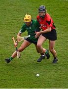18 December 2021; Shannon Corcoran of Sarsfields in action against Katie Roche of Oulart the Ballagh during the 2020 AIB All-Ireland Senior Club Camogie Championship Final match between Sarsfields and Oulart the Ballagh at UMPC Nowlan Park, Kilkenny. Photo by Eóin Noonan/Sportsfile