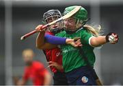 18 December 2021; Sarah Spellman of Sarsfields in action against Aoife Dunne of Oulart the Ballagh during the 2020 AIB All-Ireland Senior Club Camogie Championship Final match between Sarsfields and Oulart the Ballagh at UMPC Nowlan Park, Kilkenny. Photo by Eóin Noonan/Sportsfile