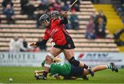18 December 2021; Ursula Jacob of Oulart the Ballagh is tackled by Laura Ward of Sarsfields during the 2020 AIB All-Ireland Senior Club Camogie Championship Final match between Sarsfields and Oulart the Ballagh at UMPC Nowlan Park, Kilkenny. Photo by Eóin Noonan/Sportsfile