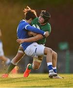 18 December 2021; Reuben Crothers of Ireland is tackled by Sebastiano Battara of Italy during the U20's International match between Ireland and Italy at UCD Bowl in Dublin. Photo by Piaras Ó Mídheach/Sportsfile