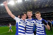 18 December 2021; Naas players, from left, Jack Cleary, James Burke and Sean Cullen celebrate after their side's victory in the AIB Leinster GAA Football Senior Club Championship Semi-Final match between Shelmaliers and Naas at Croke Park in Dublin. Photo by Seb Daly/Sportsfile