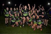 18 December 2021; PortDara captain Eadaoin Murtagh lifts the cup as her team-mates celebrate after the Bank of Ireland Leinster Rugby 18s Girls' Cup Final match between Wicklow RFC and PortDara at Carlow IT in Carlow. Photo by Matt Browne/Sportsfile