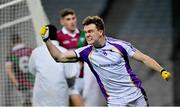 18 December 2021; Cian O’Connor of Kilmacud Crokes celebrates after scoring his side's first goal during the AIB Leinster GAA Football Senior Club Championship Semi-Final match between Portarlington and Kilmacud Crokes at Croke Park in Dublin. Photo by Seb Daly/Sportsfile