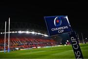 18 December 2021; A view of a sideline flag before the Heineken Champions Cup Pool B match between Munster and Castres Olympique at Thomond Park in Limerick. Photo by David Fitzgerald/Sportsfile