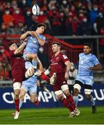 18 December 2021; Jack O’Donoghue of Munster in action against Santiago Arata of Castres Olympique during the Heineken Champions Cup Pool B match between Munster and Castres Olympique at Thomond Park in Limerick. Photo by David Fitzgerald/Sportsfile