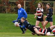 18 December 2021; Alex O'Connor of Navan RFC scores a try against Enniscorthy RFC during the Bank of Ireland Leinster Rugby U16 Girls' Plate Final match between Navan RFC and Enniscorthy RFC at Carlow IT in Carlow. Photo by Matt Browne/Sportsfile