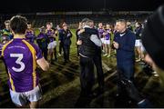 18 December 2021; Clann Eireann manager Tommy Coleman and Derrygonnelly Harps manager Sean Flanagan embrace after the AIB Ulster GAA Football Club Senior Championship Semi-Final match between Clann Éireann and Derrygonnelly Harps at Kingspan Breffni in Cavan. Photo by Ramsey Cardy/Sportsfile