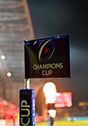 18 December 2021; A general view of Champions Cup branding on a corner flag before the Heineken Champions Cup Pool B match between Munster and Castres Olympique at Thomond Park in Limerick. Photo by Brendan Moran/Sportsfile