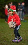 19 December 2021; Olivia Holmes during the Leinster Rugby Minis Christmas themed training session at St Marys RFC in Dublin. Photo by Seb Daly/Sportsfile