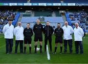 18 December 2021; Referee Séamus Mulhare, his officials and his umpires before the AIB Leinster GAA Football Senior Club Championship Semi-Final match between Shelmaliers and Naas at Croke Park in Dublin. Photo by Ray McManus/Sportsfile