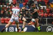 19 December 2021; Jack Carty of Connacht has a kick blocked by team-mate John Porch during the Heineken Champions Cup Pool B match between Leicester Tigers and Connacht at Mattioli Woods Welford Road in Leicester, England. Photo by Harry Murphy/Sportsfile