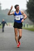 19 December 2021; Brendan Boyce of Finn Valley AC celebrates as he finishes second in the Senior Men’s 35k Walk at the Irish Life Health National 35km Race Walks Championship at Saint Anne's Park in Raheny, Dublin. Photo by Seb Daly/Sportsfile