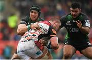 19 December 2021; Jasper Wiese of Leicester Tigers is tackled by Ultan Dillane of Connacht during the Heineken Champions Cup Pool B match between Leicester Tigers and Connacht at Mattioli Woods Welford Road in Leicester, England. Photo by Harry Murphy/Sportsfile