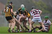19 December 2021; Players from both teams battle for possession during the AIB Ulster GAA Hurling Senior Club Championship Final match between Ballycran and Slaughtneil at Corrigan Park in Belfast. Photo by Ramsey Cardy/Sportsfile
