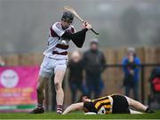 19 December 2021; Brendan Rodgers of Slaughtneil shoots to score his side's first goal during the AIB Ulster GAA Hurling Senior Club Championship Final match between Ballycran and Slaughtneil at Corrigan Park in Belfast. Photo by Ramsey Cardy/Sportsfile