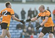 19 December 2021; Brendan O'Sullivan of Austin Stacks celebrates with teammate Kieran Donaghy after scoring their side's first goal during the AIB Munster GAA Football Senior Club Football Championship Semi-Final match between Austin Stacks and Newcastle West at Austin Stack Park in Tralee, Kerry. Photo by Brendan Moran/Sportsfile