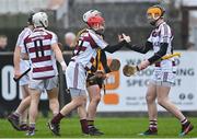 19 December 2021; Gareth O'Kane, left, and Shea Cassidy of Slaughtneil celebrate after the AIB Ulster GAA Hurling Senior Club Championship Final match between Ballycran and Slaughtneil at Corrigan Park in Belfast. Photo by Ramsey Cardy/Sportsfile
