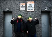 19 December 2021; Glen supporters James Quinn, left, and Tay Madden before the AIB Ulster GAA Football Club Senior Championship Semi-Final match between Glen and Kilcoo at Athletic Grounds in Armagh. Photo by David Fitzgerald/Sportsfile