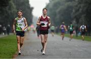 19 December 2021; Jake O'Brien of Moy Valley AC, left, and Andrew Glennon of Mullingar Harriers AC competing in the Junior 10km Walk at the Irish Life Health National 35km Race Walks Championship at Saint Anne's Park in Raheny, Dublin. Photo by Seb Daly/Sportsfile