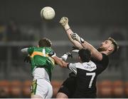 19 December 2021; Kilcoo goalkeeper Niall Kane clears a high ball during the AIB Ulster GAA Football Club Senior Championship Semi-Final match between Glen and Kilcoo at Athletic Grounds in Armagh. Photo by David Fitzgerald/Sportsfile