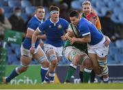 18 December 2021; Tommaso Scramoncin of Italy is tackled by James McNabney of Ireland during the U20's International match between Ireland and Italy at UCD Bowl in Dublin. Photo by Piaras Ó Mídheach/Sportsfile