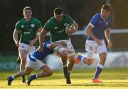 18 December 2021; Conor Moloney of Ireland in action against Gianluca Tomaselli of Italy during the U20's International match between Ireland and Italy at UCD Bowl in Dublin. Photo by Piaras Ó Mídheach/Sportsfile