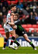 19 December 2021; Ben Youngs of Leicester Tigers is tackled by Kieran Marmion of Connacht during the Heineken Champions Cup Pool B match between Leicester Tigers and Connacht at Mattioli Woods Welford Road in Leicester, England. Photo by Harry Murphy/Sportsfile