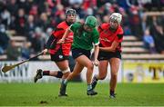 18 December 2021; Réitseal Kelly of Sarsfields in action against Shelley Kehoe of Oulart the Ballagh during the 2020 AIB All-Ireland Senior Club Camogie Championship Final match between Sarsfields and Oulart the Ballagh at UMPC Nowlan Park, Kilkenny. Photo by Eóin Noonan/Sportsfile