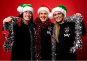 23 December 2021; Players, from left, Roma McLaughlin, Ciara Grant and Jamie Finn during a Christmas Republic of Ireland Women photoshoot at Castleknock Hotel in Dublin. Photo by Stephen McCarthy/Sportsfile