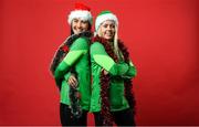 23 December 2021; Niamh Farrelly, left, and Denise O'Sullivan during a Christmas Republic of Ireland Women photoshoot at Castleknock Hotel in Dublin. Photo by Stephen McCarthy/Sportsfile