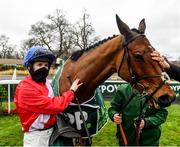 27 December 2021; Jockey Rachael Blackmore with Envoi Allen after winning the Paddy's Rewards Club Steeplechase on day two of the Leopardstown Christmas Festival at Leopardstown Racecourse in Dublin. Photo by Eóin Noonan/Sportsfile