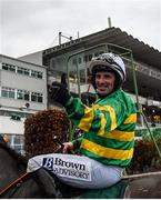 27 December 2021; Sean Flanagan celebrates after winning the Paddy Power Steeplechase on School Boy Hours on day two of the Leopardstown Christmas Festival at Leopardstown Racecourse in Dublin. Photo by Eóin Noonan/Sportsfile