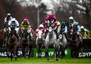 27 December 2021; Coko Beach, with Rob James up, leads the field during the Paddy Power Steeplechase day two of the Leopardstown Christmas Festival at Leopardstown Racecourse in Dublin. Photo by Eóin Noonan/Sportsfile