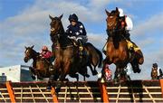 28 December 2021; Howyabud, right, with Jack Foley up, and Frontier General, left, with Sean Flanagan up, during the Savills Maiden Hurdle on day three of the Leopardstown Christmas Festival at Leopardstown Racecourse in Dublin. Photo by Seb Daly/Sportsfile
