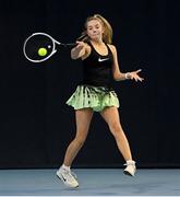 28 December 2021; Lucia Whelan during her Girls Singles U16 Round of 32 match against Rachel Kirby during the Shared Access National Indoor Tennis Championships 2022 at David Lloyd Riverview in Dublin. Photo by Ramsey Cardy/Sportsfile