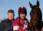 29 December 2021; Jockey Jack Kennedy with Fury Road and trainer Gordon Elliott after winning the Neville Hotels Novice Steeplechase on day four of the Leopardstown Christmas Festival at Leopardstown Racecourse in Dublin. Photo by Seb Daly/Sportsfile