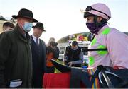 29 December 2021; Trainer Willie Mullins and jockey Patrick Mullins after winning the Matheson Hurdle with Sharjah on day four of the Leopardstown Christmas Festival at Leopardstown Racecourse in Dublin. Photo by Seb Daly/Sportsfile