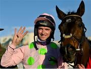 29 December 2021; Jockey Patrick Mullins celebrates after winning the Matheson Hurdle with Sharjah, for a fourth time, on day four of the Leopardstown Christmas Festival at Leopardstown Racecourse in Dublin. Photo by Seb Daly/Sportsfile