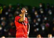 1 January 2022; Damian de Allende of Munster reacts during the United Rugby Championship match between Connacht and Munster at The Sportsground in Galway. Photo by Eóin Noonan/Sportsfile