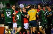 1 January 2022; Craig Casey of Munster tussles with Kieran Marmion of Connacht during the United Rugby Championship match between Connacht and Munster at The Sportsground in Galway. Photo by Eóin Noonan/Sportsfile