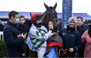 2 January 2022; Jockey Jack Kennedy with Ginto after winning the Lawlor's Of Naas Novice Hurdle at Naas Racecourse in Kildare. Photo by Harry Murphy/Sportsfile