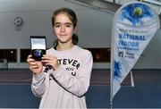 3 January 2022; Alicia Sutton with her medal after her Girls U12 Singles Final match against Sienna MacCarthy during the Shared Access National Indoor Tennis Championships 2022 at David Lloyd Riverview in Dublin. Photo by Sam Barnes/Sportsfile